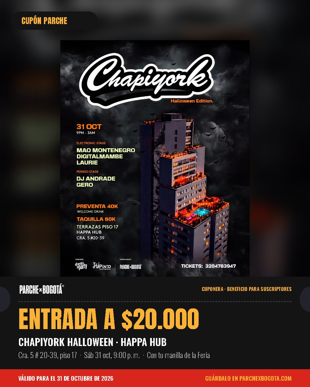 Chapiyork Halloween en Happa Hub: Entrada a Chapiyork por solo $20.000 en Happa Hub